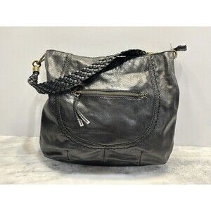The Sak Black Pebbled Leather Hobo Bag with Braided Leather Strap Large